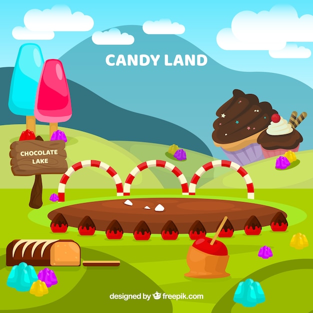 Free Vector delicious candy land background in flat style