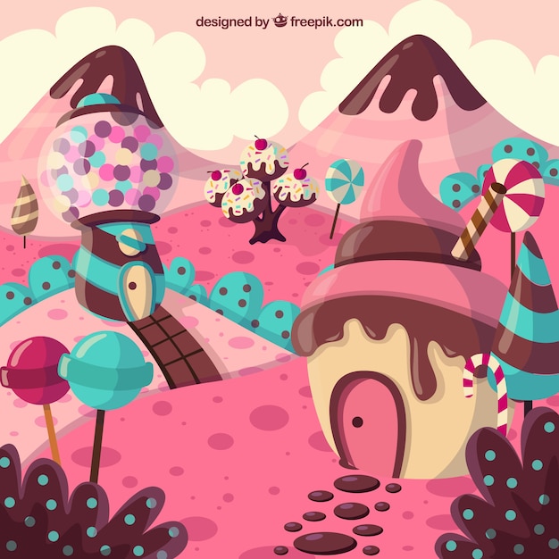 Free Vector delicious candy land background in flat style