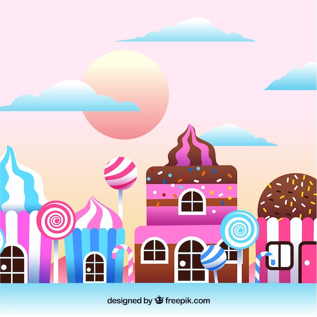 Free Vector delicious candy land background in flat style