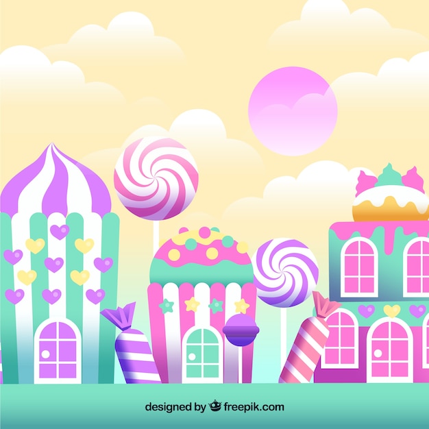 Free Vector delicious candy land background in flat style