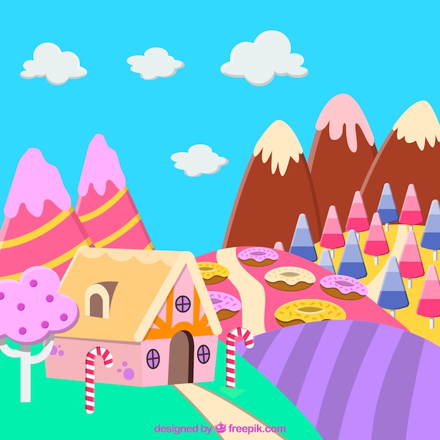 Free vector delicious candy land background in flat style