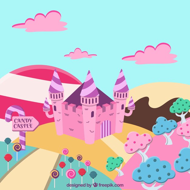 Delicious candy land background in flat style