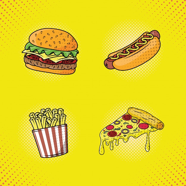 Delicious fast food pop art style