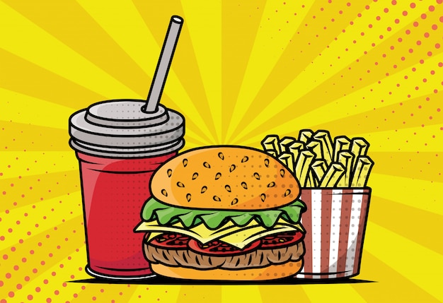 Delicious fast food pop art style