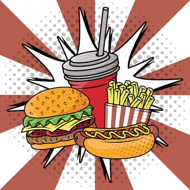 Delicious fast food pop art style