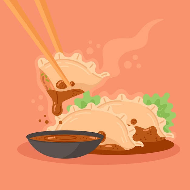 Free Vector delicious flat design gyozas illustration