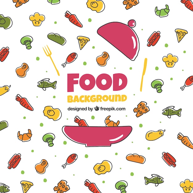 Delicious food background with hand drawn style