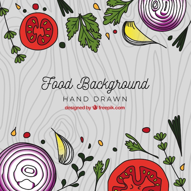 Free Vector delicious food background with hand drawn style