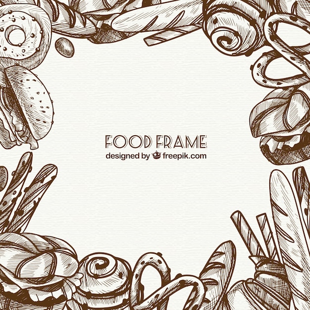 Delicious food frame with hand drawn style