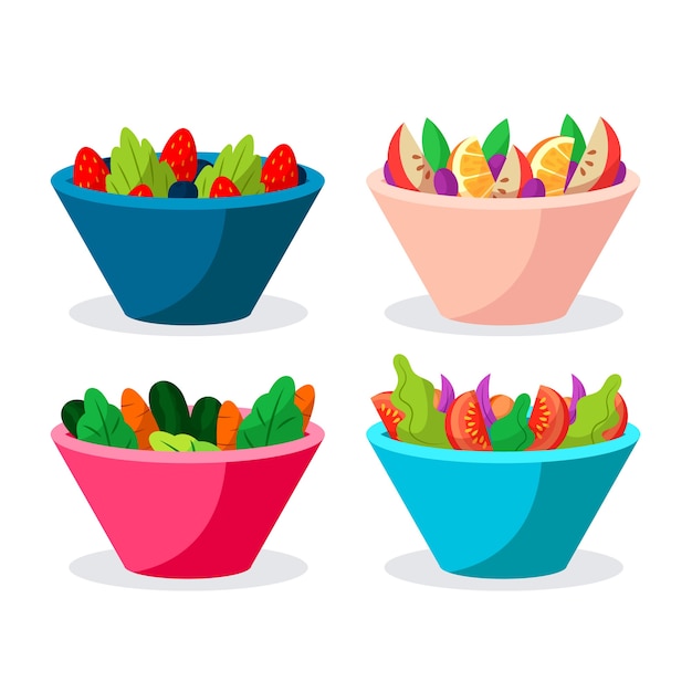 Delicious fruit salad in coloured bowls