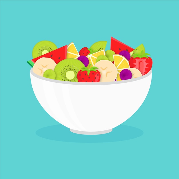 Free Vector delicious fruit salad in white bowl