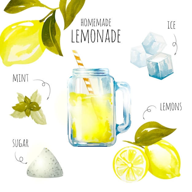 Free Vector delicious hand drawn homemade lemonade recipe