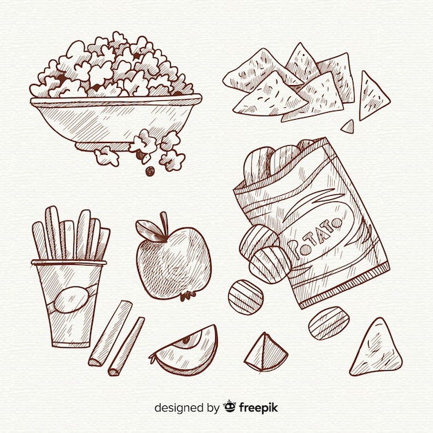 Delicious hand drawn snack collection