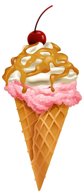 Free Vector delicious ice cream cone with cherry top