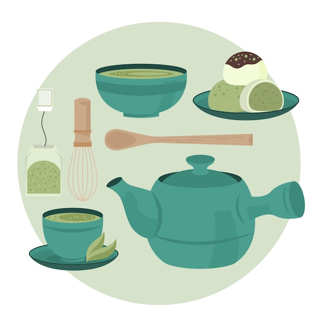 Free Vector delicious japanese tea set