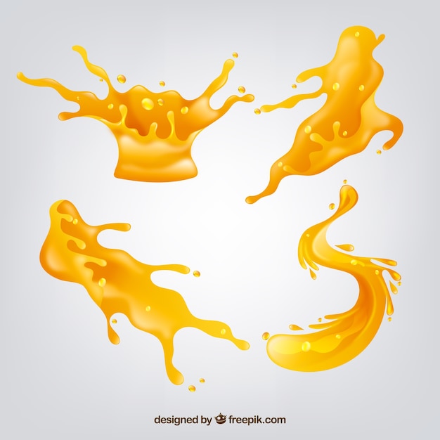 Delicious juice splashes collection in realistic style