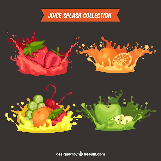 Free Vector delicious juice splashes collection with fruits 