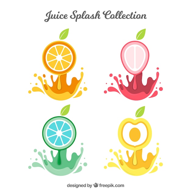 Delicious juice splashes collection with fruits 