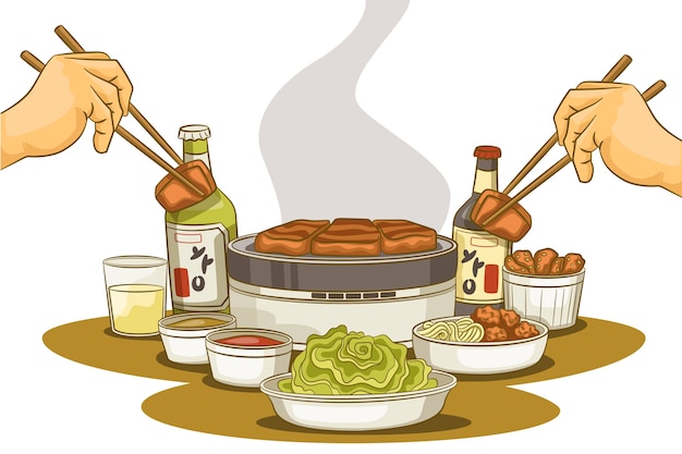 Free Vector delicious korean bbq illustration