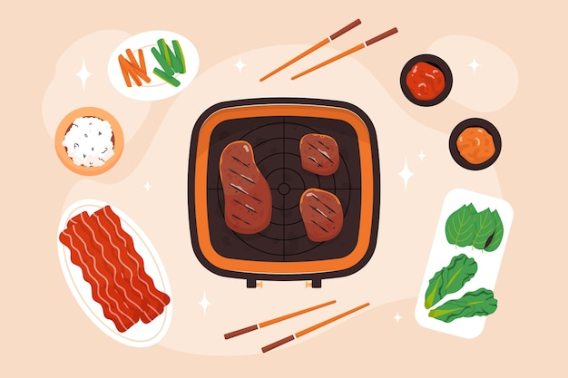 Free Vector delicious korean bbq illustration