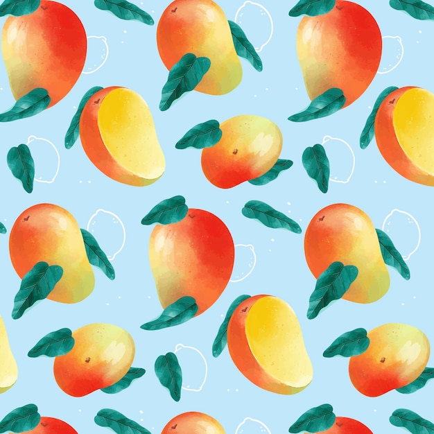 Delicious mango pattern on blue background