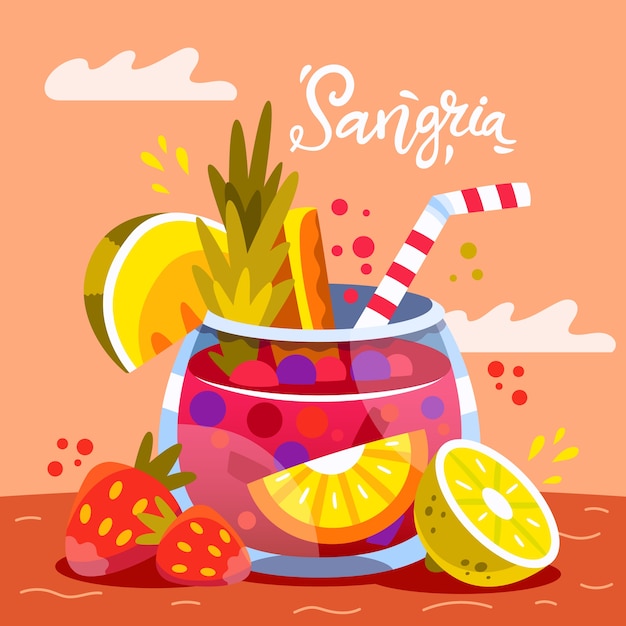 Delicious refreshing sangria drink illustrated