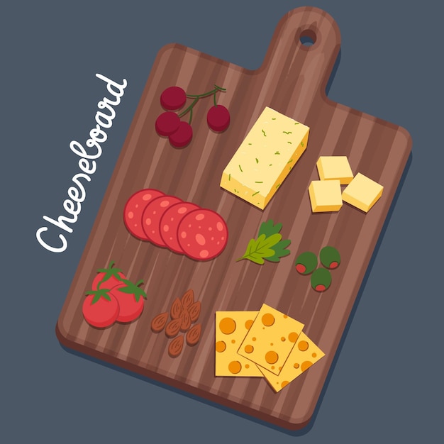 Free Vector delicious snack of cheese on cutting board