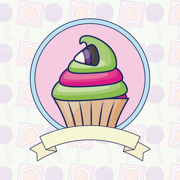 Delicious sweet cupcake with ribbon