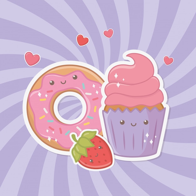 Free Vector delicious and sweet donut and products kawaii characters