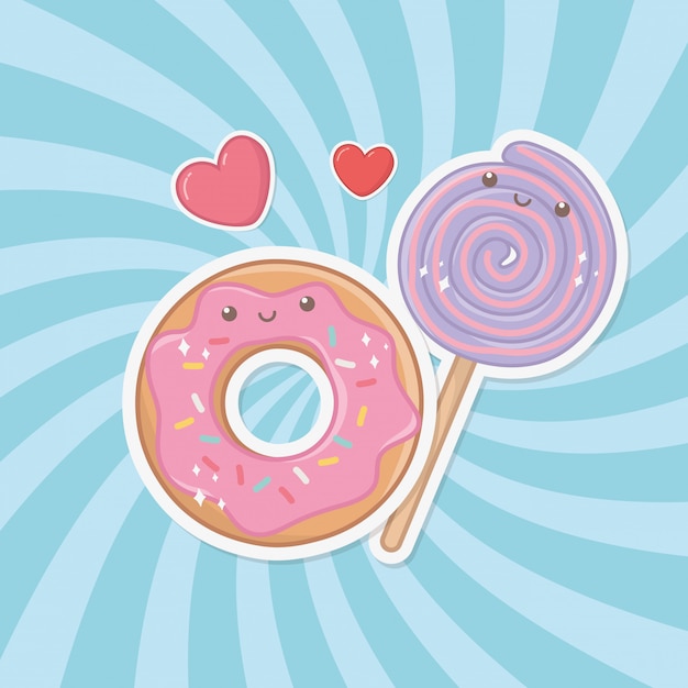 Free Vector delicious and sweet donut and products kawaii characters