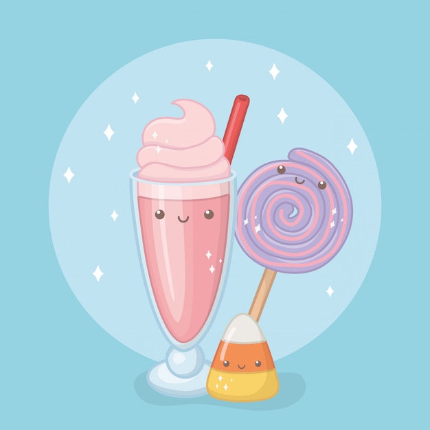 Free Vector delicious and sweet milkshake and products kawaii characters