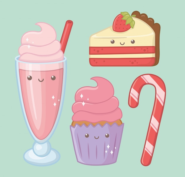 Delicious and sweet products kawaii characters