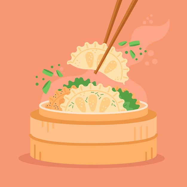 Delicious traditional gyozas food in flat design