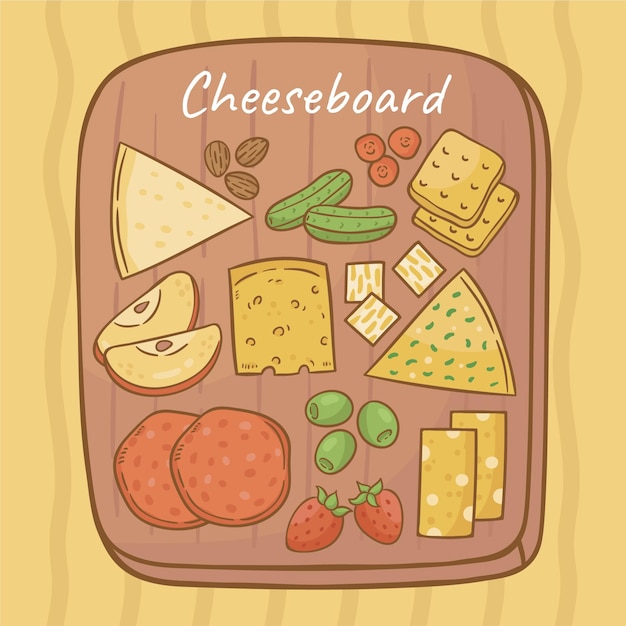 Free Vector delicious types of cheese on a wooden board