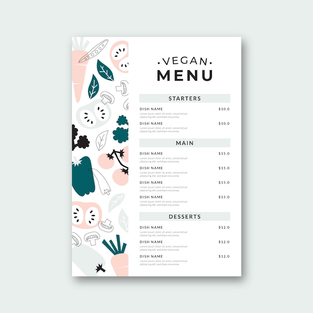 Delicious vegan food menu template