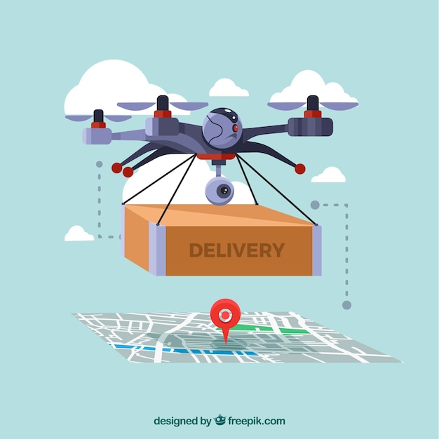 Free Vector delivery drone with map