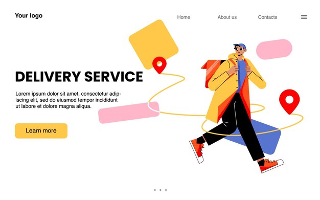 Delivery service banner with courier with backpack