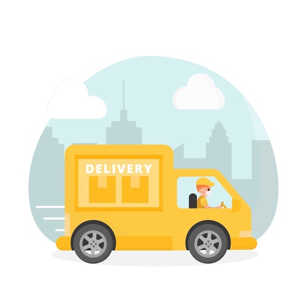 Delivery service guy driving van