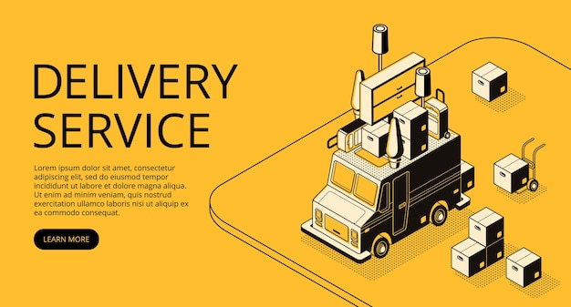 Delivery service illustration of loader truck with furniture for moving 