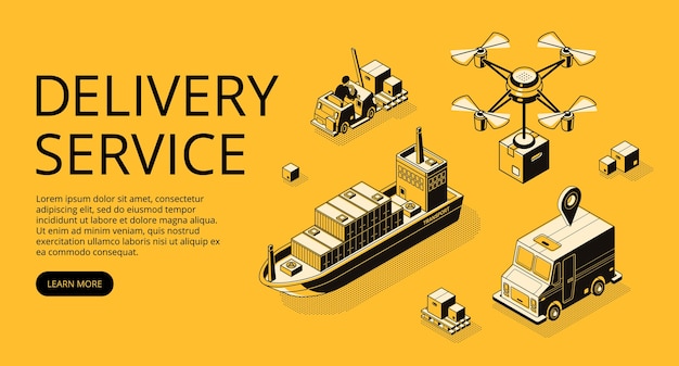 Free Vector delivery service transport illustration of air freight, ship cargo or drone and truck 