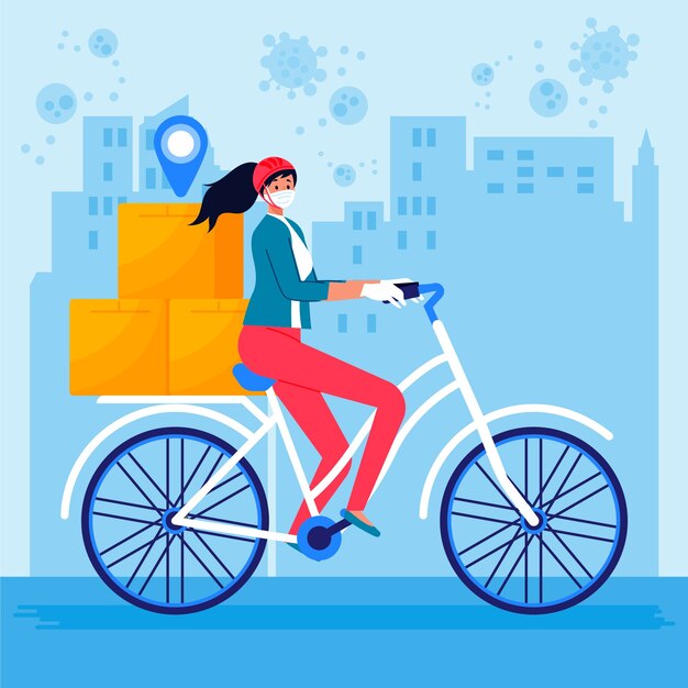 Delivery service woman on bicycle