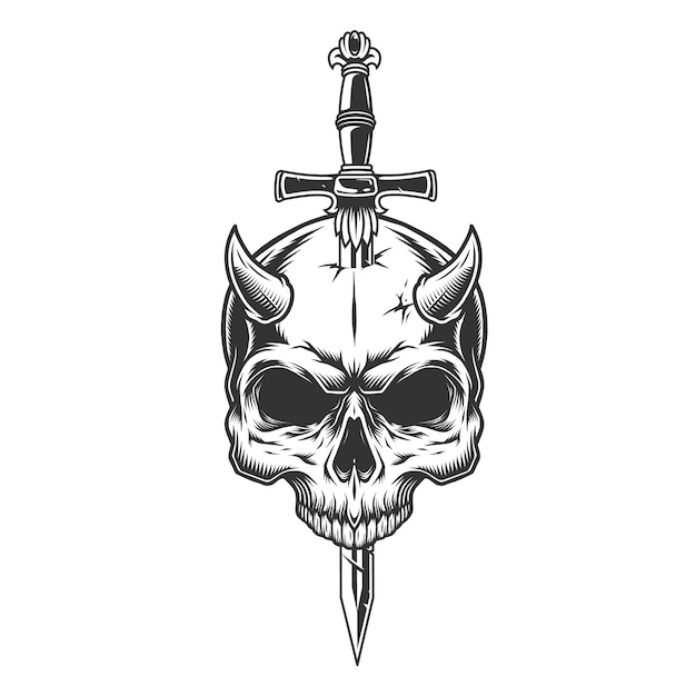 Demon skull pierced with knife