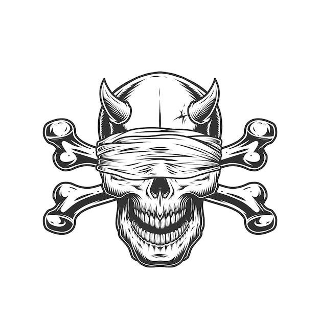 Demon skull with blindfold and crossbones