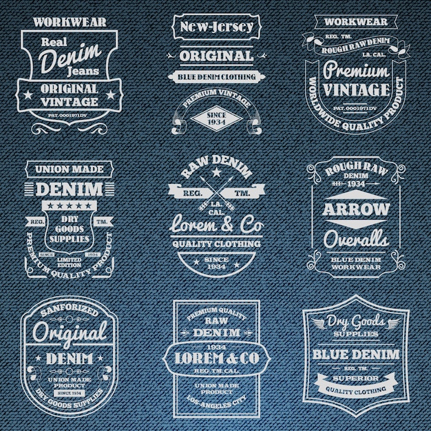 Denim jeans typography logo emblems set