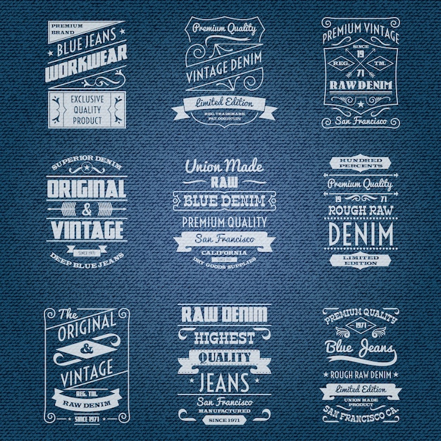 Denim jeans white typography labels