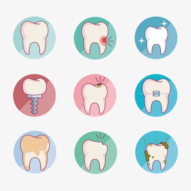 Free Vector dental care set icons