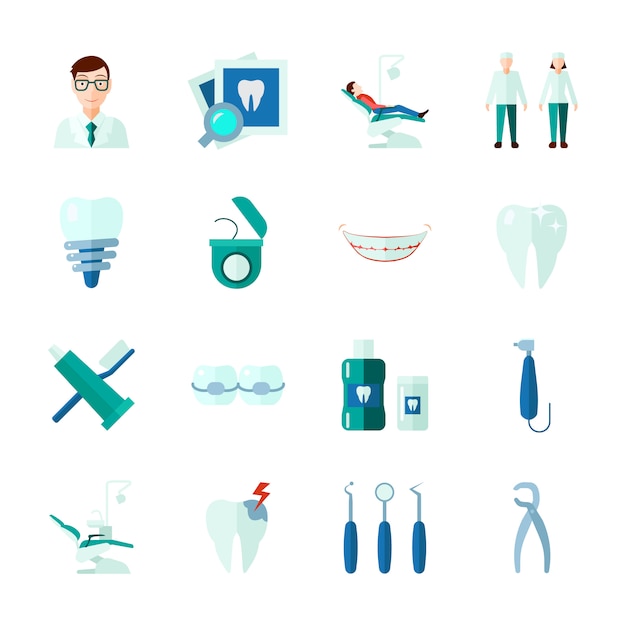 Free Vector  dental icons set with teeth medical instruments and clinic flat isolated