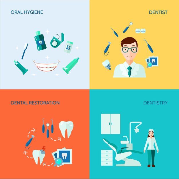 Dental treatment care and oral hygiene banner set