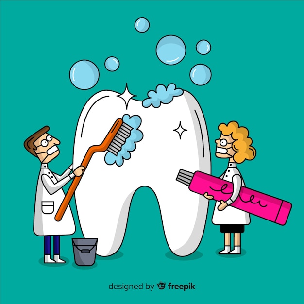 Free Vector dentist cleaning big tooth cartoon background