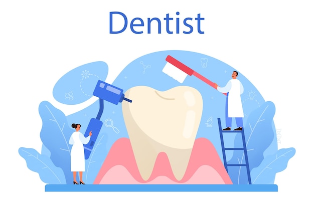 Free Vector dentist concept dental doctor in uniform treating human teeth using medical equipment idea of dental and oral hygiene caries treatment flat vector illustration